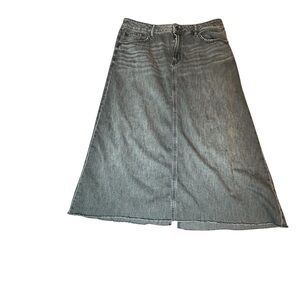 American Eagle Black Wash Denim Maxi Skirt Raw Hem, Size 12